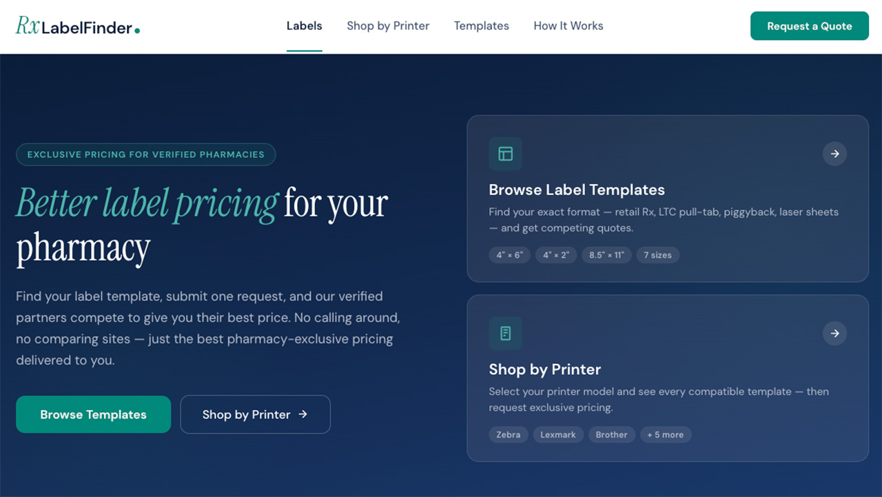 Homepage screenshot of rxlabelfinder.com