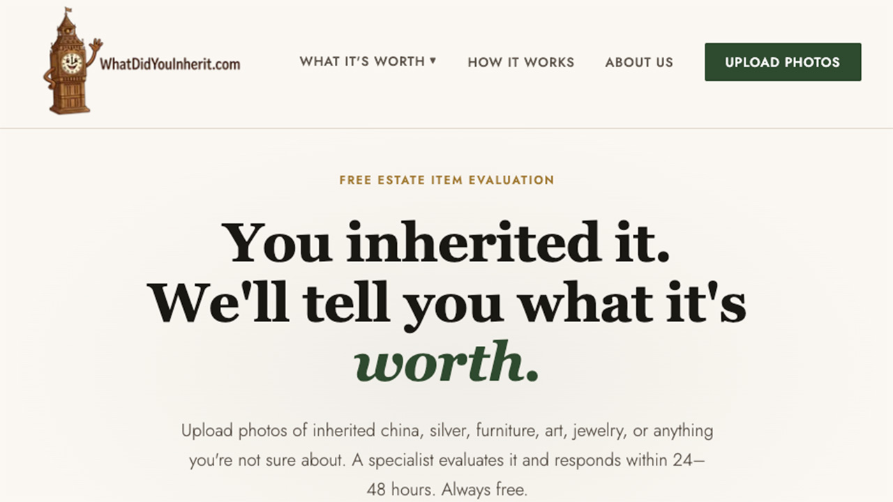 Homepage screenshot of whatdidyouinherit.com