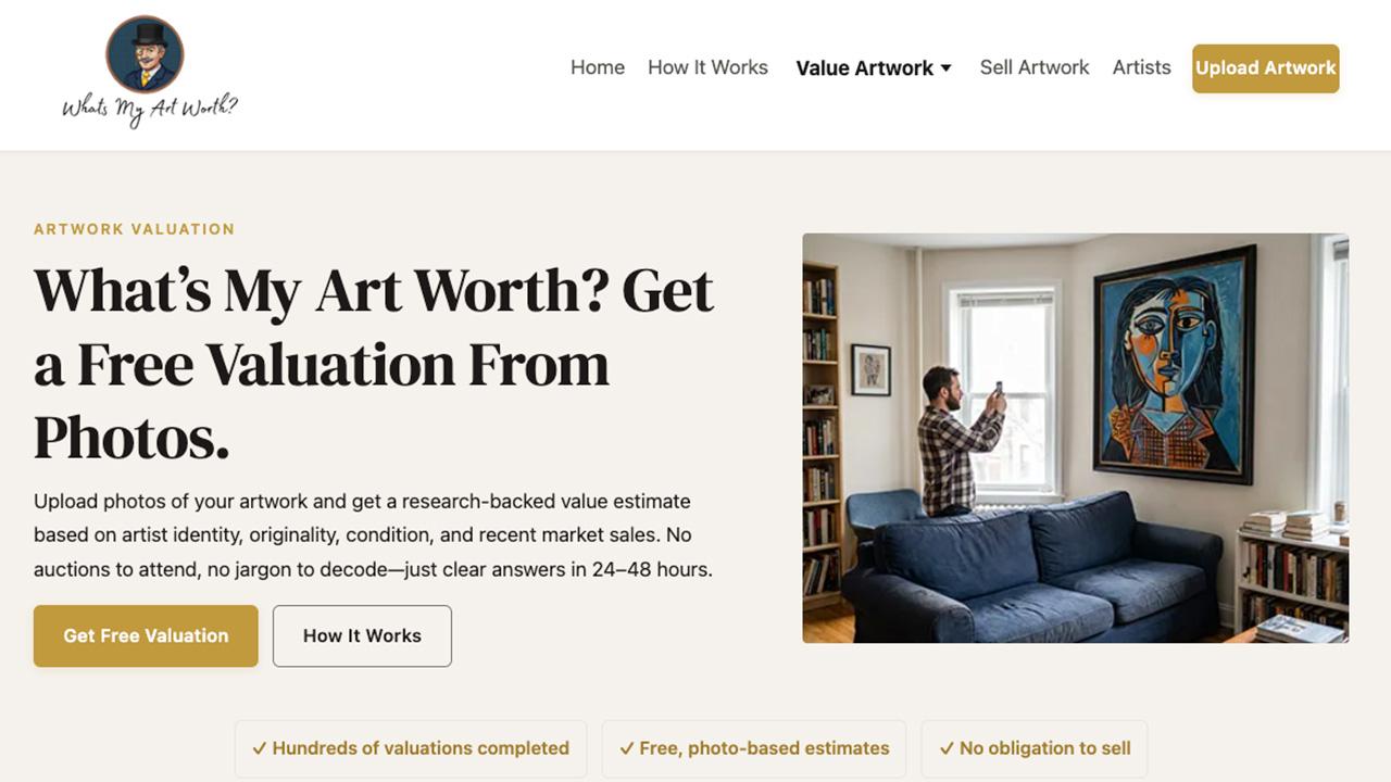 Homepage screenshot of whatsmyartworth.com